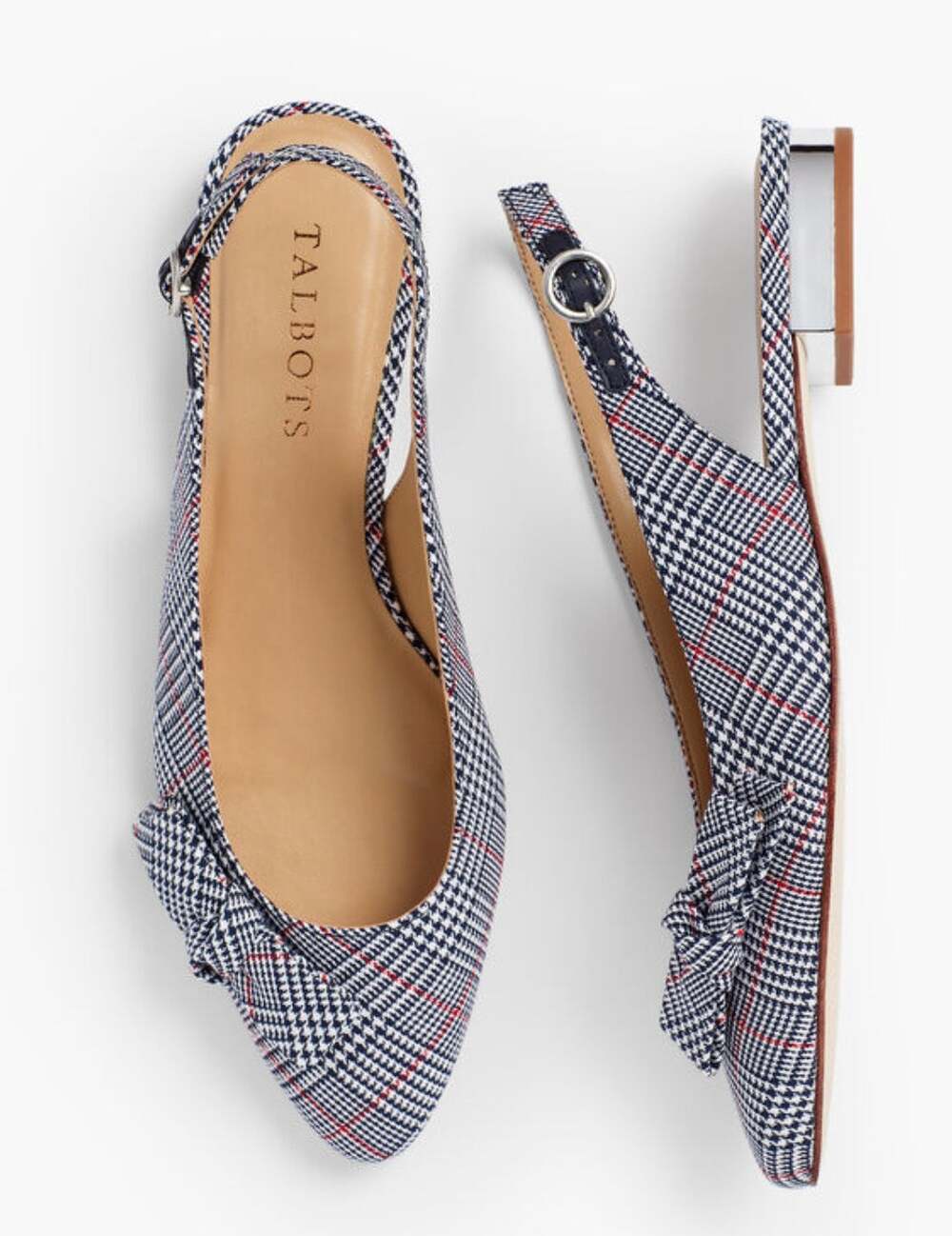 Talbots 7 Black White Plaid Edison Flats Preppy Slingback NEW Workwear